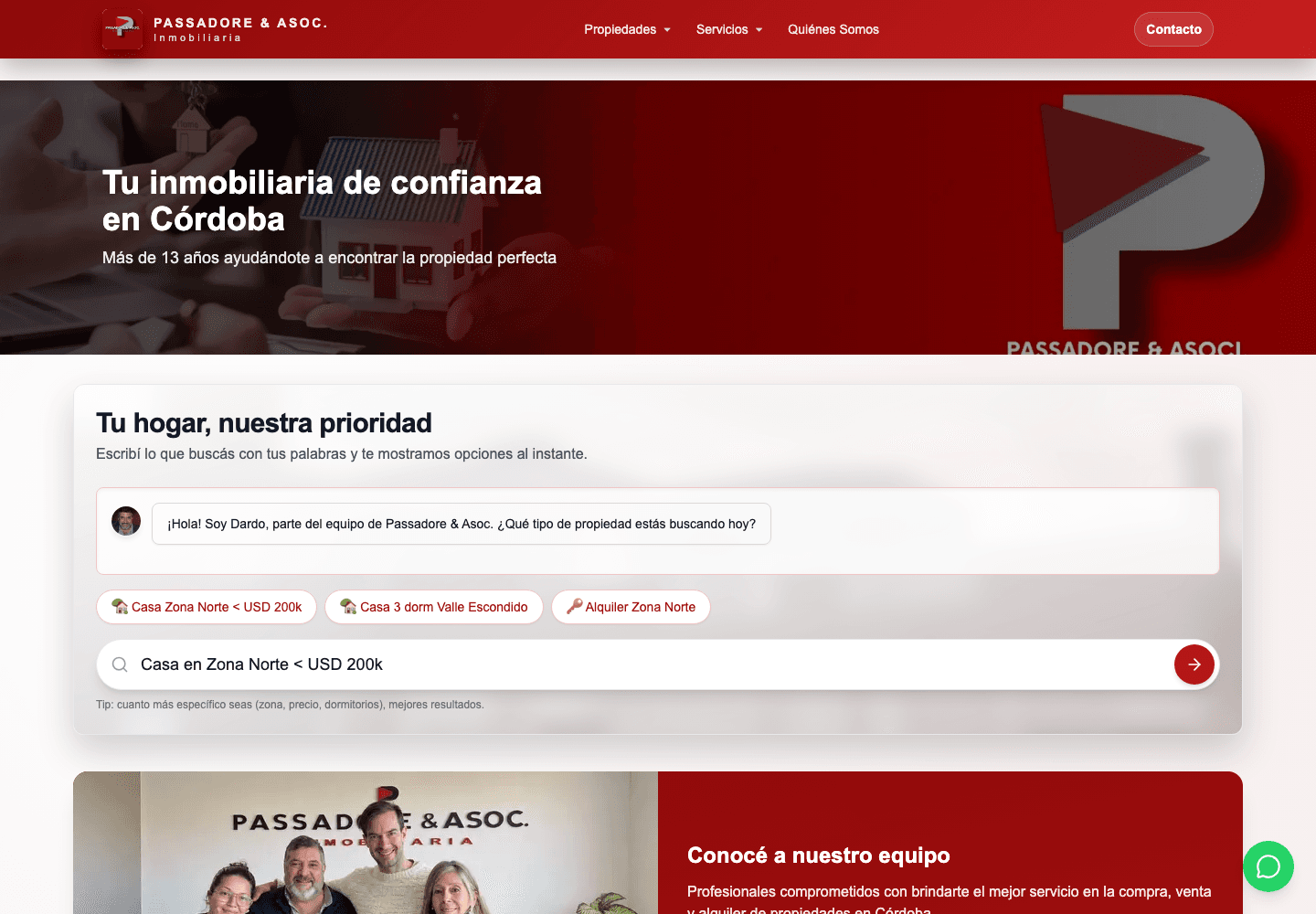 Inmobiliaria Passadore public website on desktop