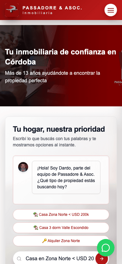 Inmobiliaria Passadore on a mobile viewport